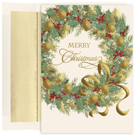 JAM Paper Traditional Christmas Wreath Cards Set, 16ct.